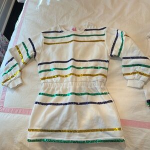 Mardi Gras Sweatshirt material dress. Size 8. Worn 1x.